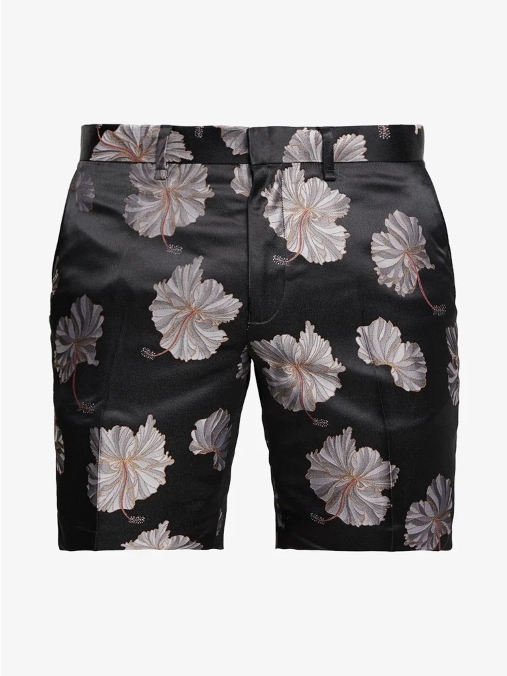 Topman mens 34 black floral flat front satin polyester shorts EUC